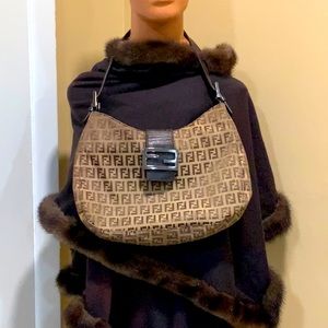 FENDY ZUKA MONOGRAM PRINT brown canvas leather silver hardware